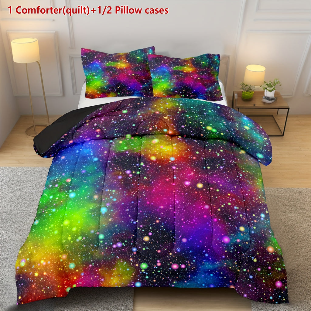 2/3pcs Rainbow Galaxy Printed Comfortable Comforter Set