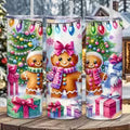 1pc of a 20 Oz Stainless Steel Insulated Tumbler Featuring an Adorable Gingerbread And Christmas Tree Gift Box — view 1