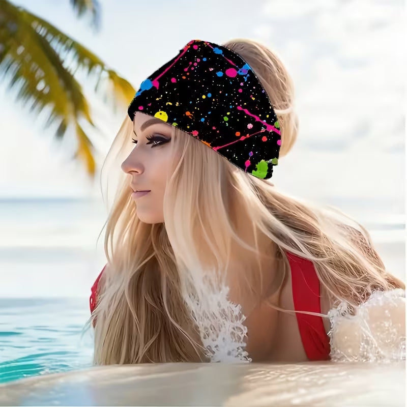 2D Flat, Neon Splash Graffiti Headband - Non-Slip Wide Sweat-Absorbing Hair Suitable for Yoga, Gym, Running — view 8