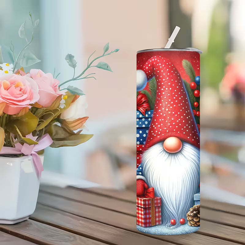 20oz Christmas Gnome Insulated Water Bottle with Straw and Lid, Double Wall Stainless Steel Tumbler, Hand Wash — view 9