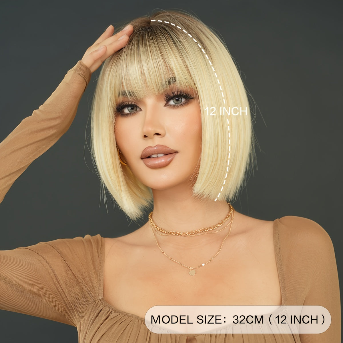Women's Looking Short Straight Golden Bob Wig with Dark Root - High-Density Heat-Resistant Synthetic Hair Suitable for Daily Use, Parties, Braids & Extensions, Elastic for Skin Tones & Hair Types