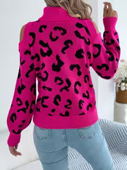 Elegant Pullover Sweater for Women with Long Sleeves And Off-Shoulder Design in Leopard Print for Autumn And — view 5