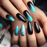 96pcs (4Pack)Blue Gradient Glitter Almond Shaped Medium Length Pressure Film Nail Kit, with a Glossy And — view 7
