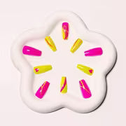 24pcs Bright Pink & Yellow Ombre Press-On Nails with Heart Designs – Medium Ballet Shape, Glossy Finish, Elegant — view 3