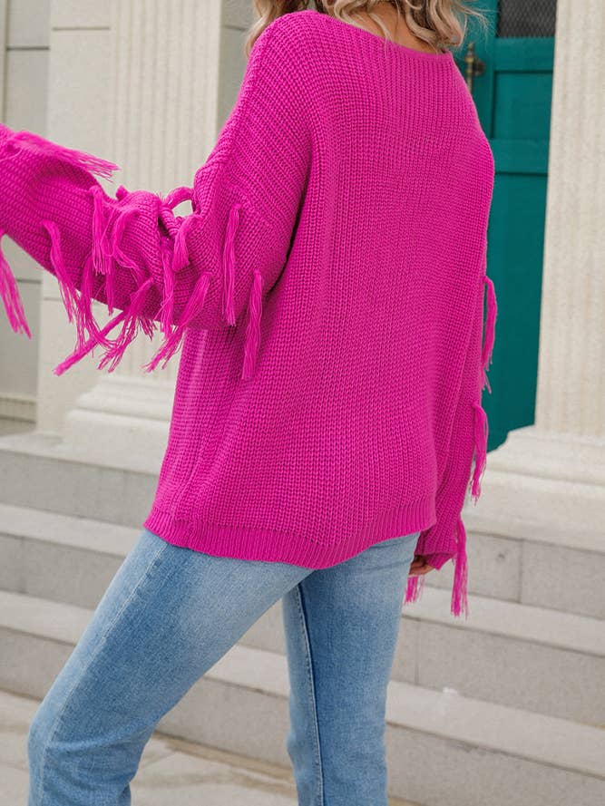 Solid Color Tassle Pullover Sweater JYYS013