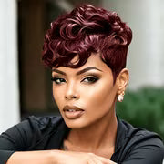 Real Human Hair Wig Suitable for Women & - Short Curly Pixie Cut with Bangs, 180% Density Thick Soft Black — view 1