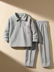 2pcs Boys' Half-zip Lapel Polo Sweatshirt and Long Pants Set, Made of Lightweight, Comfortable, and -friendly — view 2