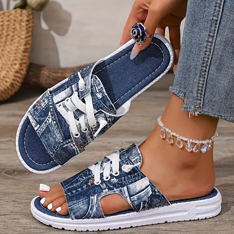 New Home Casual Flat Slippers Comfortable Outdoor Straight-Toe Shoes Large Size Lace-Up Foreign Trade Trendy, Women Shoes