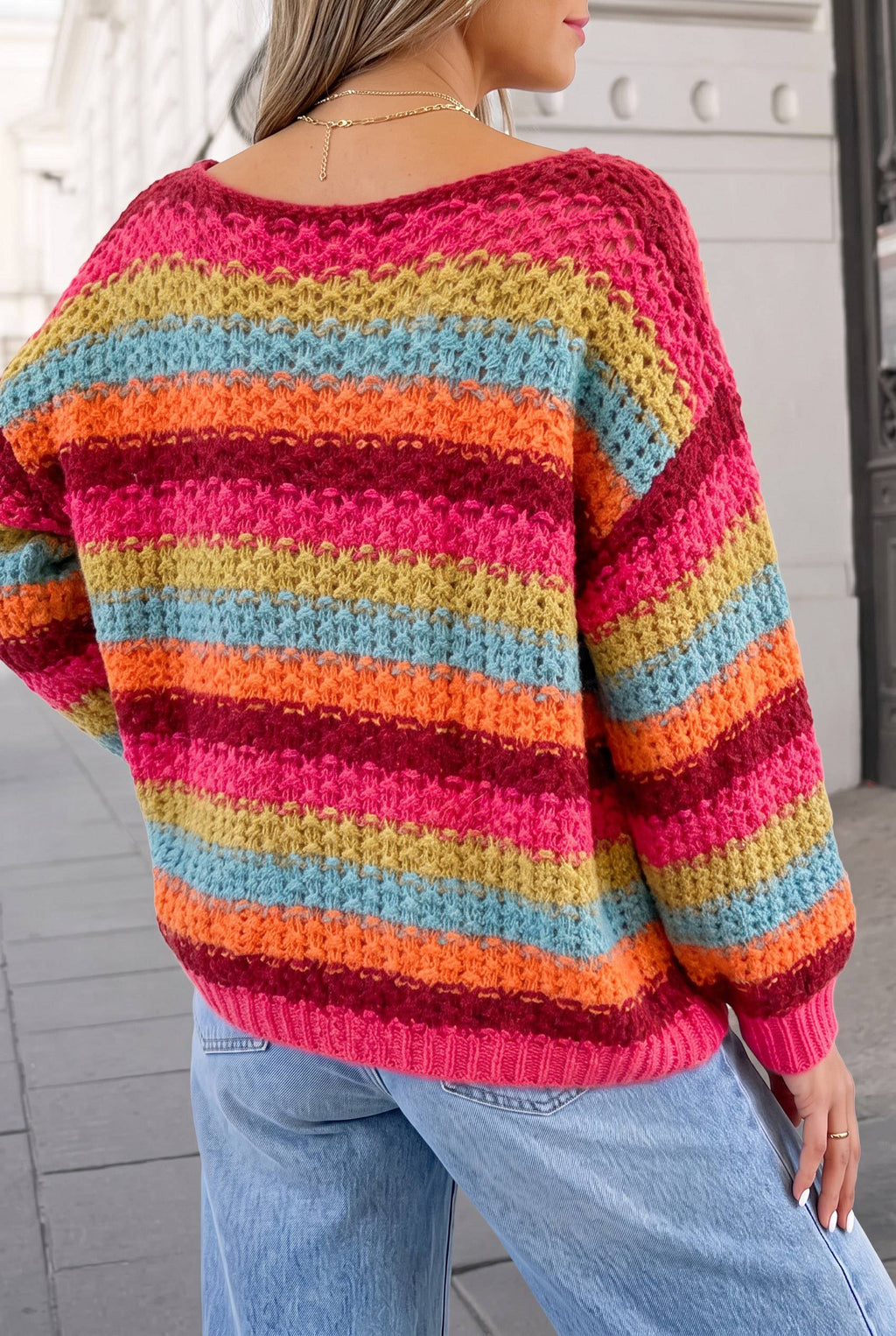 Women's Cute Striped Crewneck Oversized Knit Sweater FW26