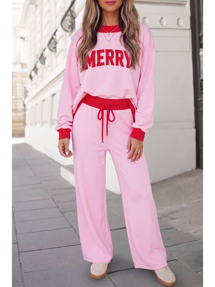 Merry Christmas Color Block Graphic Pants Set | S-Xl — view 2