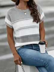 Loose Short Sleeve Round Neck Color-Block T-Shirt Breathable Hollow-Out - Fit -Compatible Top | Striped Suitable — view 2