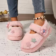 [Indoor/Outdoor Home Shoes] Pink Sweet Autumn/Winter New Style Women's Fashion Star Bow Plush Single Strap Shoes — view 5
