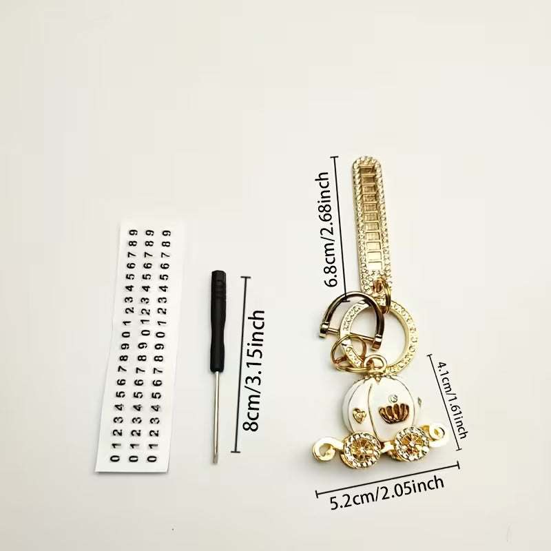 [Charming Inlaid Number Plate] Sparkling Alloy Diamond Pumpkin Carriage Keychain | Enchanting Anime Music Themed — view 7