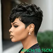 Real Human Hair Wig Suitable for Women & - Short Curly Pixie Cut with Bangs, 180% Density Thick Soft Black — view 3