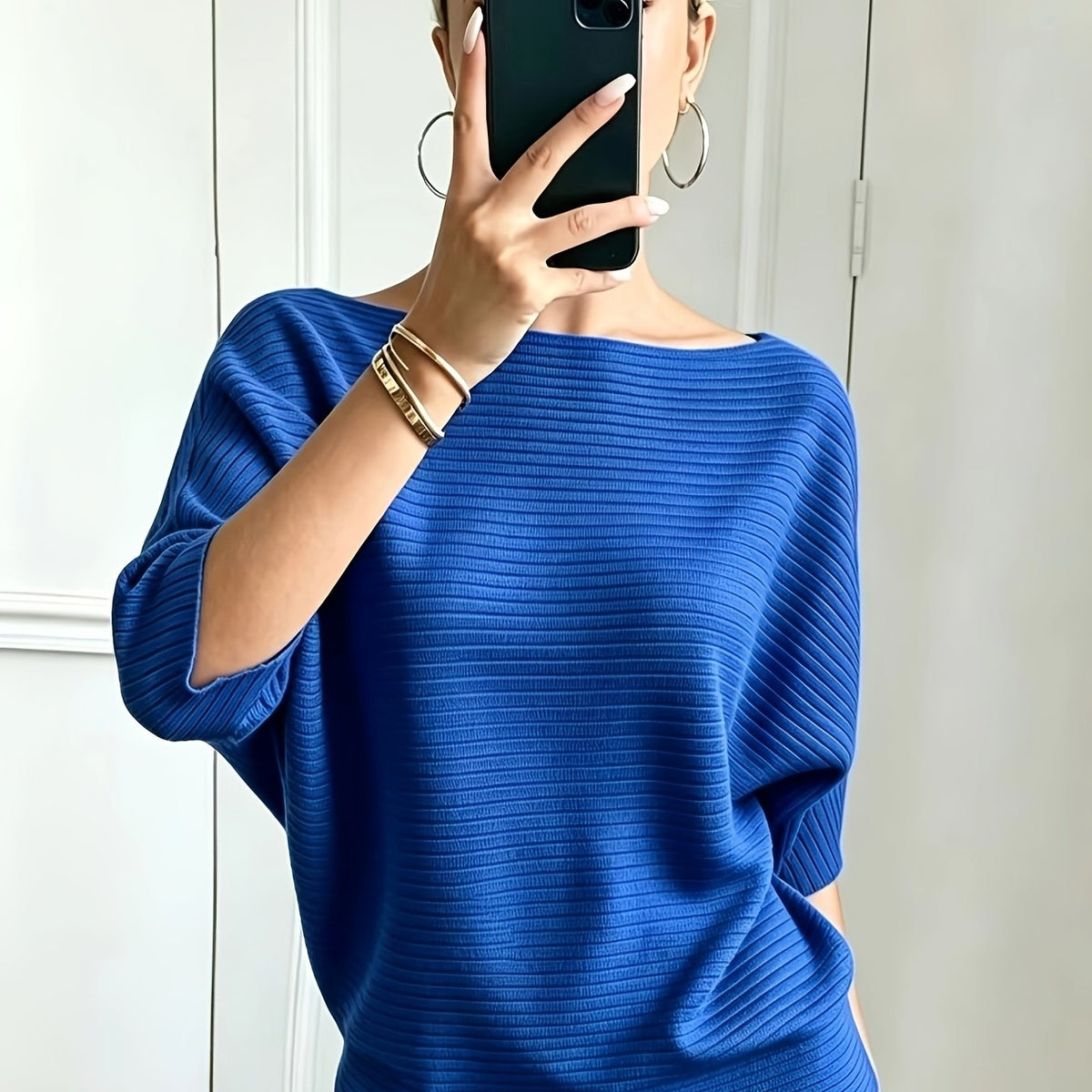Women'S Elegant Off-Shoulder Solid Batwing Short-Sleeve