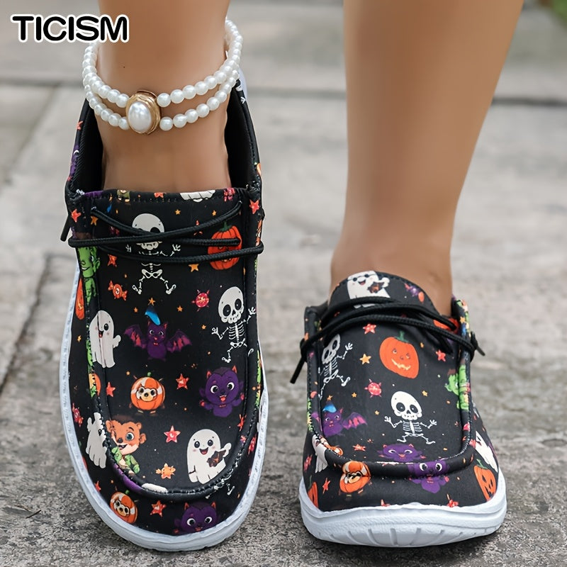 Women'S Halloween Print Loafers, Casual Shoes with Pumpkins, Ghosts & Skeletons, Lightweight Comfortable Flats for Daily Wear, Women Shoes