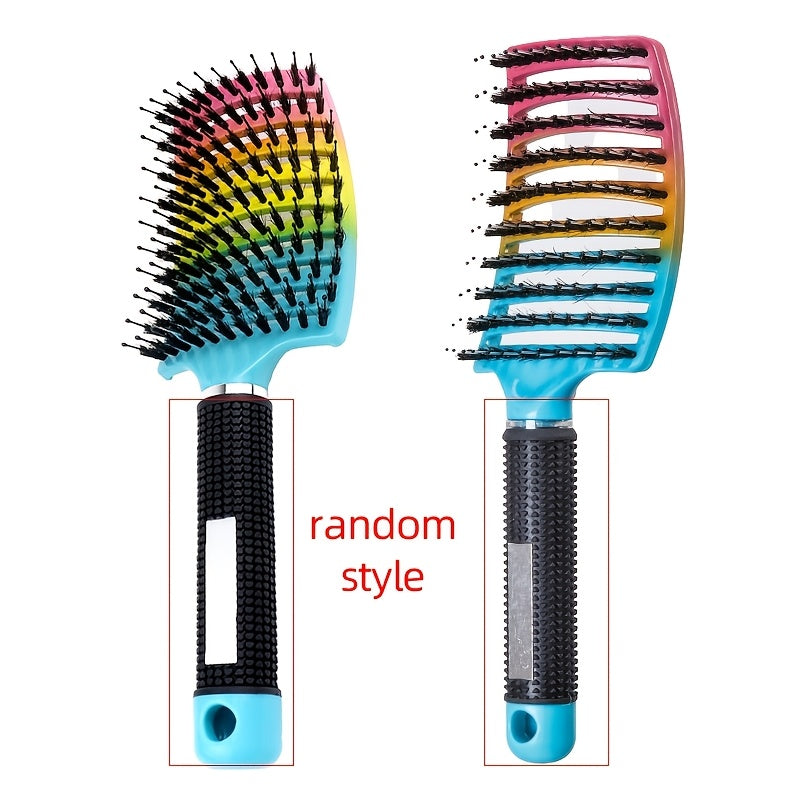 1pc Curved Ventilated Bristle & Nylon Hair Brush, Massage Comb, Anti-static, ABS Plastic Handle, Suitable for Both Dry and Wet Use Random Handle Styles