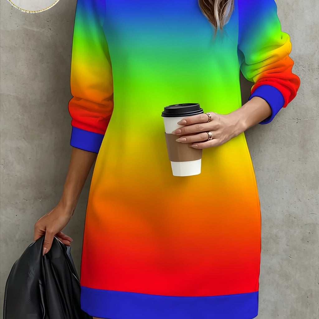 Rainbow Gradient Print Long Sleeve Sweatshirt for Women