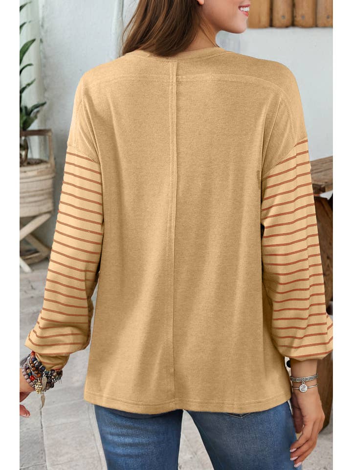 Colorblock Striped Bishop Sleeve Top - 4 Colors