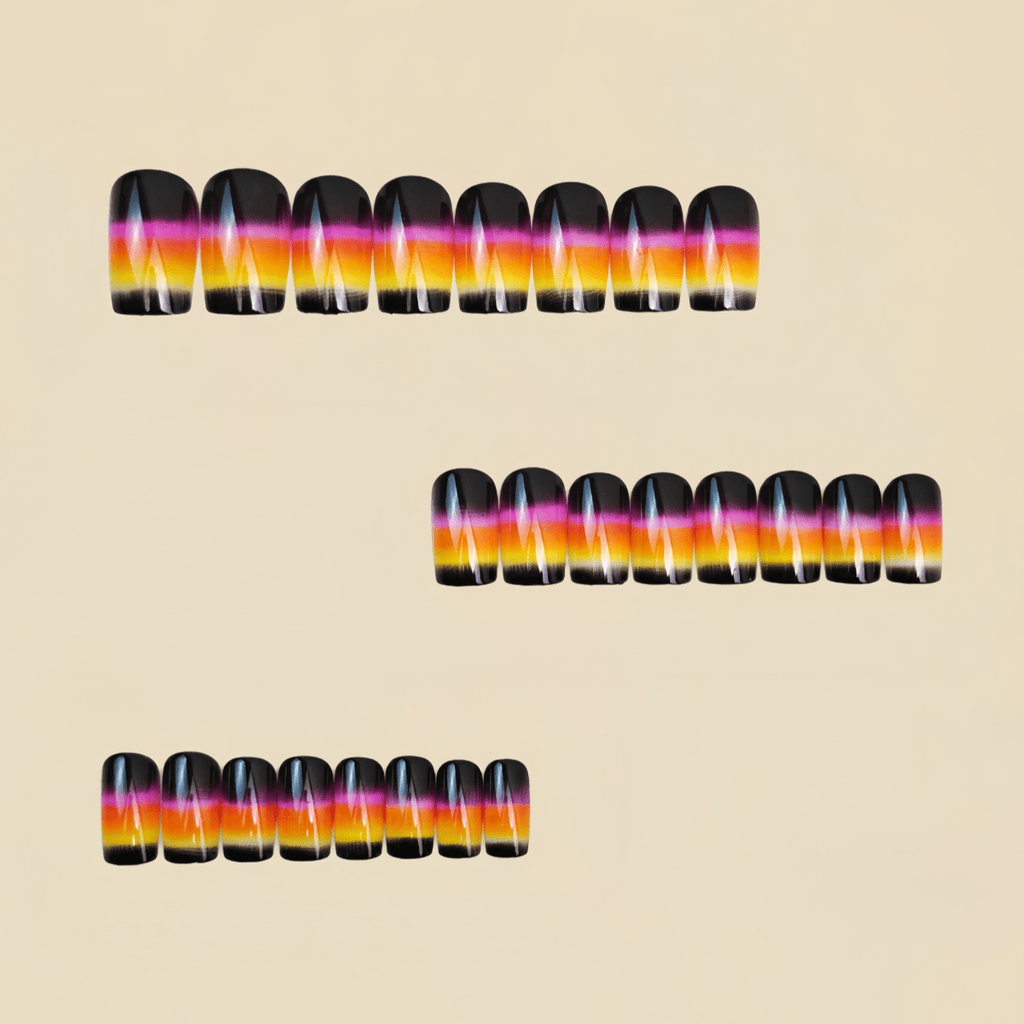 24pcs Multicolor Striped Gradient Square Press-On Nails for Women, Detachable Fake Nails, Suitable for Holidays, Parties, Gatherings, Dates, and Daily Wear, Artificial Nails, Wearable Nails