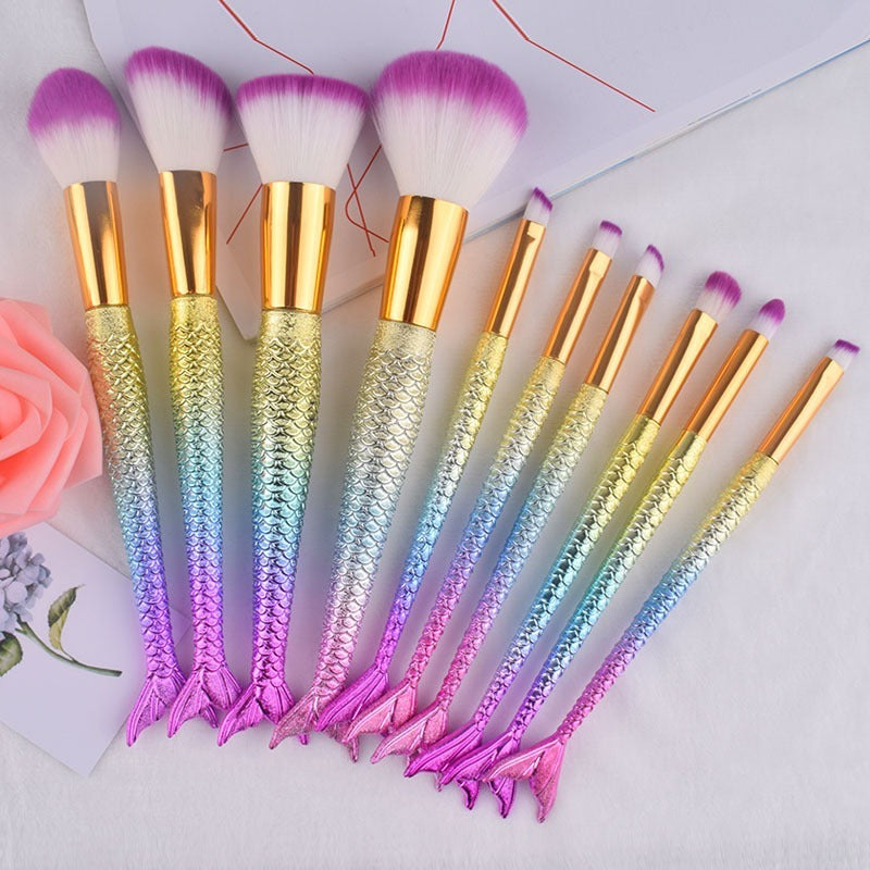 New Gradient Mermaid Makeup 6-10pcs Blush And Eyeshadow Brush Set Beauty Tools
