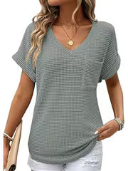 V-Neck Summer Short Sleeve Waffle Pocket Shirt — view 8