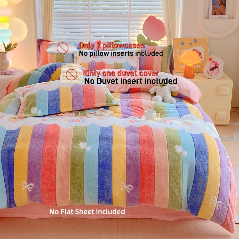 Milk Velvet 3pcs Set: 1 Duvet Cover + 2 Pillowcases, Autumn-Winter Warm Plush Bedspread, Suitable for Living Room, Bedroom, Hotel, Dormitory (Excludes Pillow Inserts and Bed Sheets)