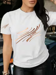 1pc Simple and Stylish Printed Short-Sleeve T-Shirt. The Design Highlight Features a Unique Line Pattern — view 10