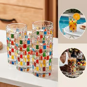 6pcs Hand-Painted Glass Woven Cups with Lip-Friendly Rim & Colorful Square Lattice - Suitable for Water — view 7