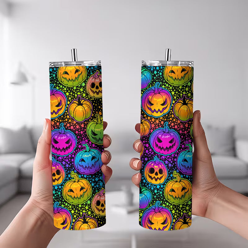 1pc 20Oz Colorful Halloween Pumpkin Pattern Stainless Steel Insulated Tumbler Coffee Office Travel Mug with Lid — view 8