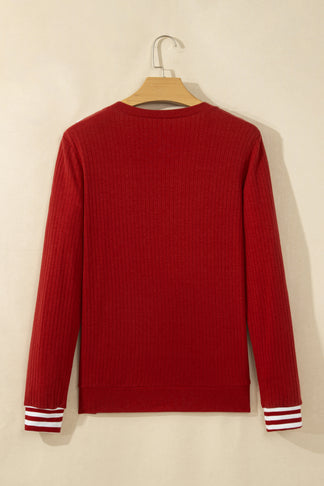 Stripe Contrast Tie Neck Cuffed Long Sleeve Top — view 11