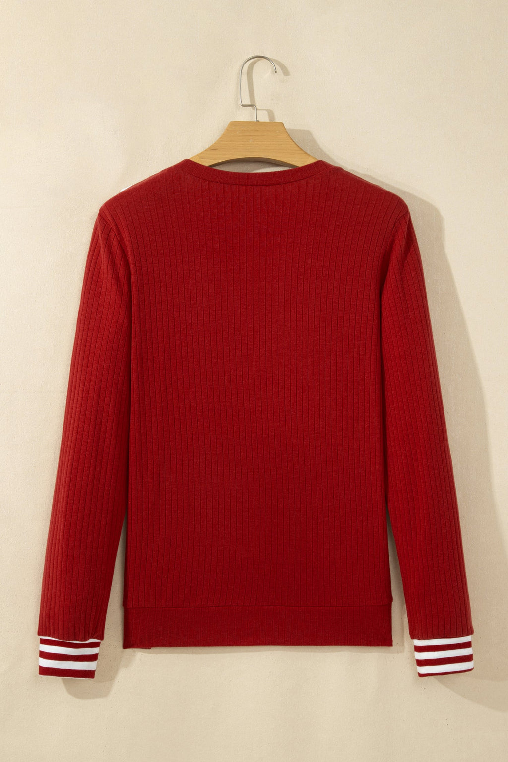 Stripe Contrast Tie Neck Cuffed Long Sleeve Top — view 4