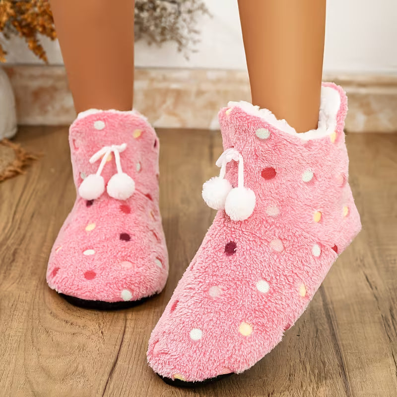 Women'S Indoor Slippers - V-Neck Colorful Polka Dot Plush Short Boots - Autumn/Winter Fleece Warm Boots — view 16