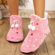 Women'S Indoor Slippers - V-Neck Colorful Polka Dot Plush Short Boots - Autumn/Winter Fleece Warm Boots — view 11
