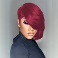 Women' Short Pixie Wig Human Hair Glueless Wig Suitable for Burgundy/Black/Chocolate Brown