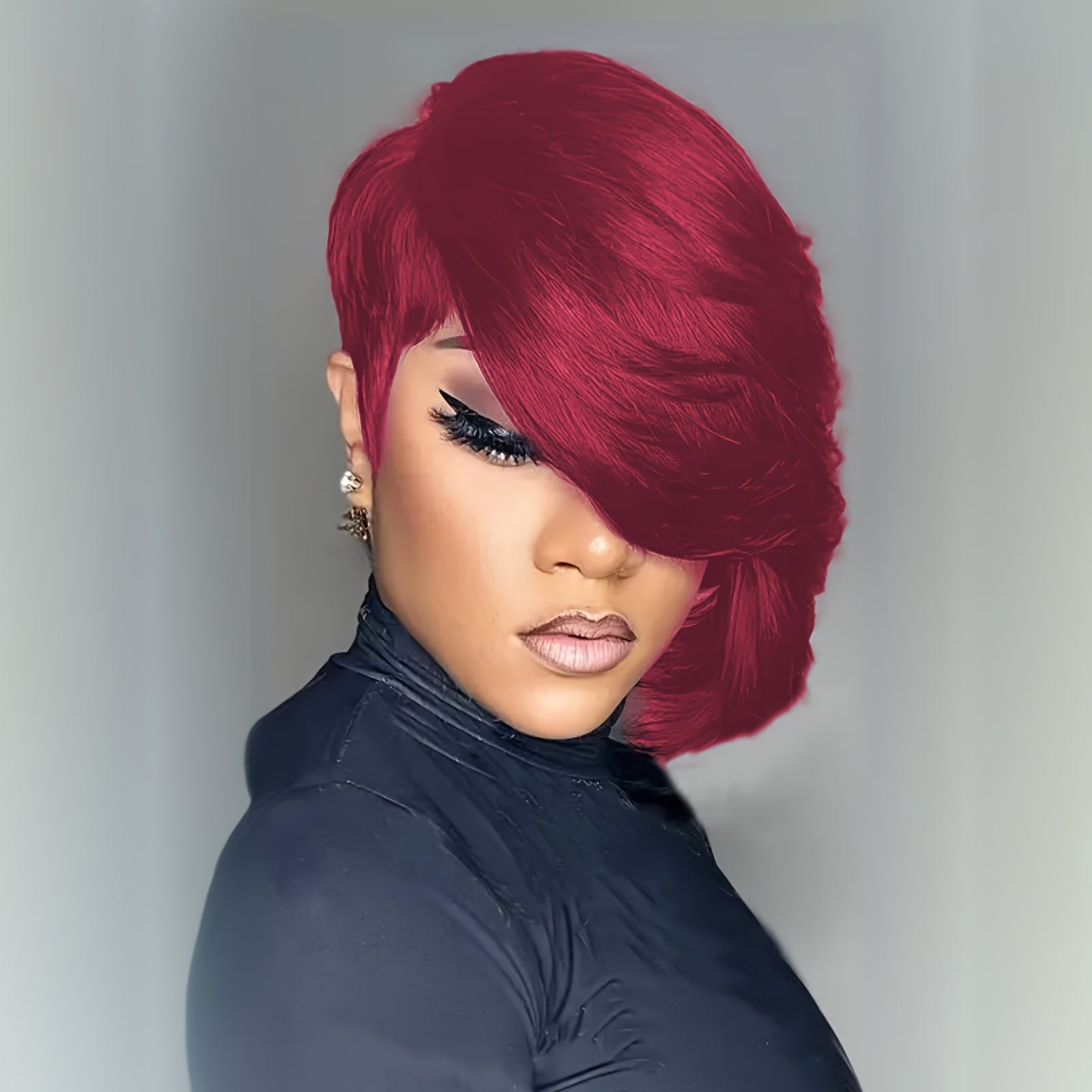 Women' Short Pixie Wig Human Hair Glueless Wig Suitable for Burgundy/Black/Chocolate Brown