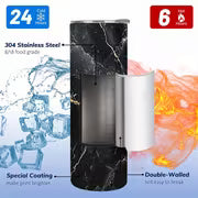 1pc 20oz Black Marble Golden Vein Stainless Steel Insulated Tumbler with Lid, Leakproof BPA Free Travel Coffee — view 4