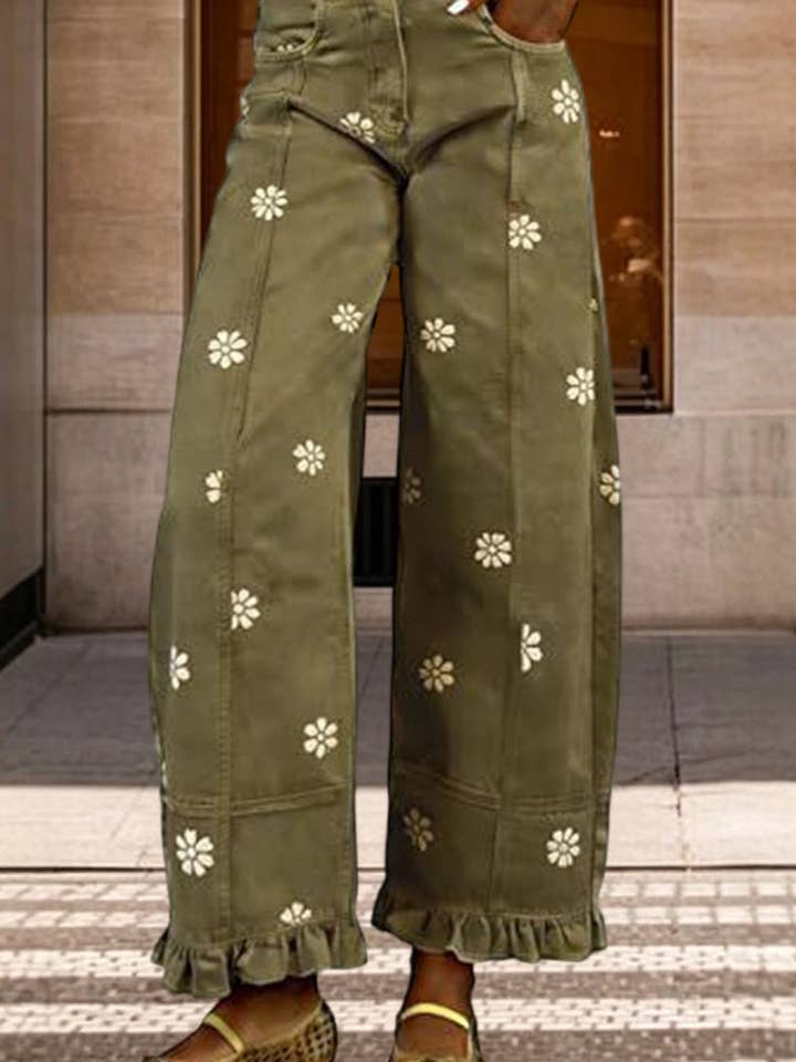 The Meadow Hours | Daisy Print Ruffle Hem Wide-Leg Pants — view 3 of 4