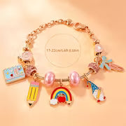School-Themed Bracelet, Open-End Design with Notebook, Pencil, Rainbow Pen, and Bowknot Pendant, Adjustable — view 4