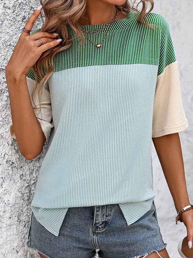 Summer Colorblock Splicing Ribbed Knitting Top MD119