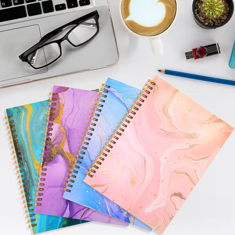 Receipts, Kept | 4pc Marble Accounting Ledger Books, Spiral Bound, 200 Sheets Total