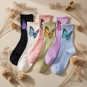 6 Pairs of Women'S Butterfly Print Mid-Calf Socks in a Variety of Colors. Made from Soft, Stretchy Fabric, They — view 8