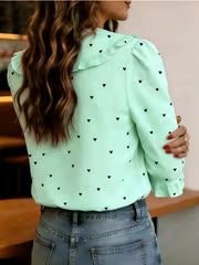 Women'S Heart Print Short Sleeve Blouse with Peter Pan Collar And Ruffled Cuffs — view 5