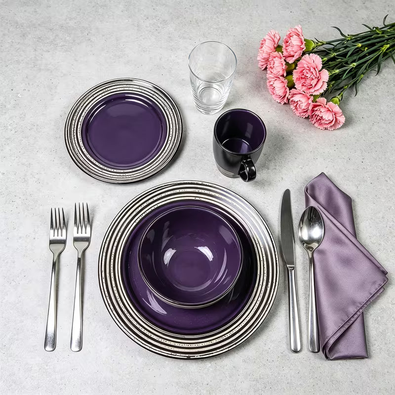 HomeVss 16pcs Dinnerware Set, Ceramic Plates And Bowls Sets For 4, Microwave And Dishwasher Safe, Handcrafted — view 15