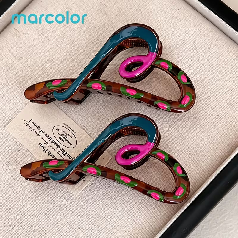 Marcolor 2pcs Contrast Heart Shark Clip Large Size Hair Claw Clip Spoon Long Hair Updo Lazy Style Hair Clip — view 9