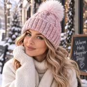 Women'S Winter Beanie Hat with Large Fluffy Pom Pom, Speckled Multicolor Tweed Effect Cuffed Skull Cap, Retro — view 3