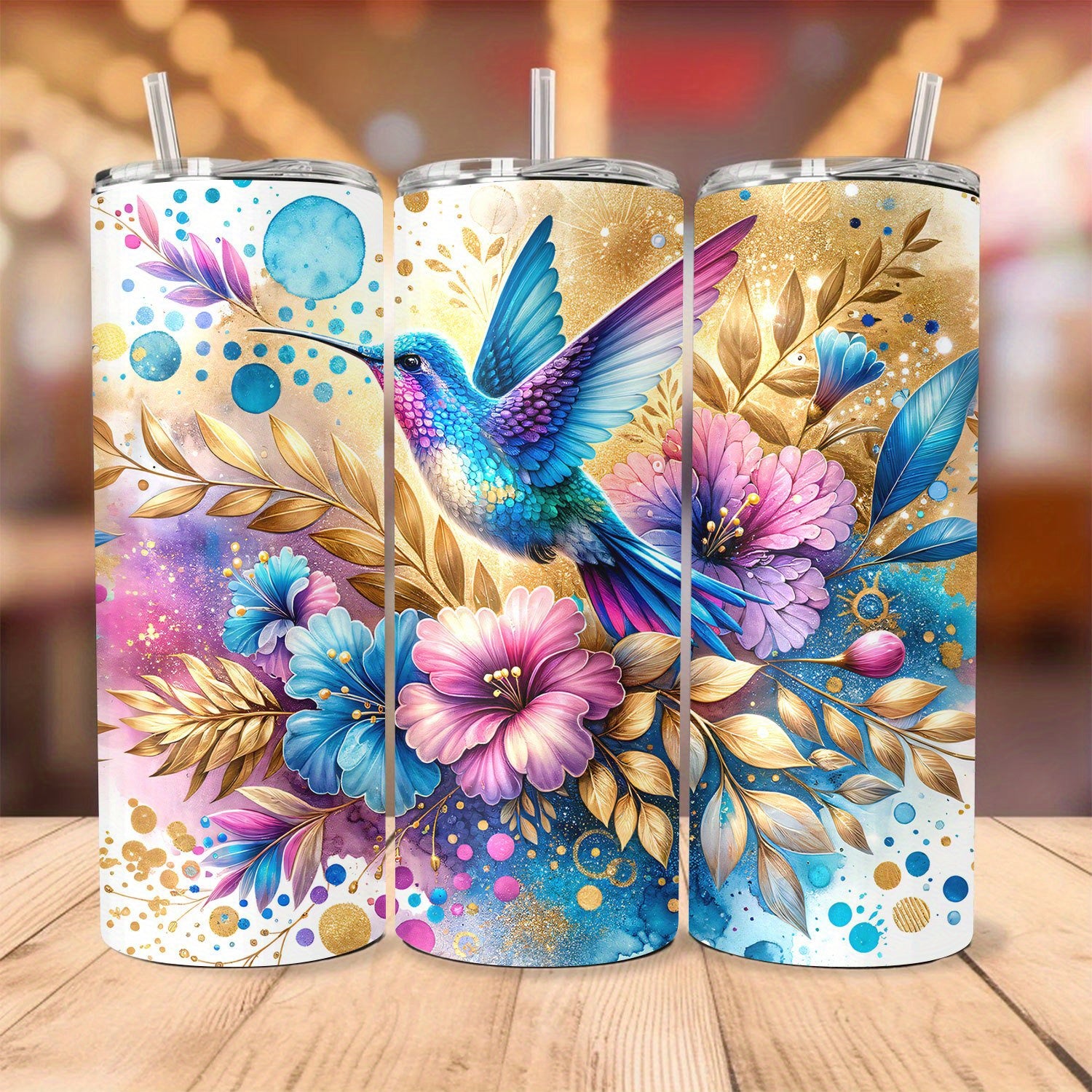 20oz Hummingbird Floral Stainless Steel Water Bottle - Hand Wash, Double Wall Insulation, PVC Free, Travel Friendly with Lid & Straw for Coffee, Cold Beverages, Sports - Ideal Gift for Mom, Lover, Friends