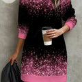 Black And Pink Gradient Sequined Starry Print Round Neck