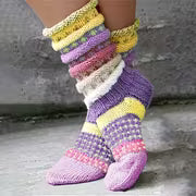 [Retro Striped Socks] Women's Retro Striped Thick Warm Socks - Mid-Calf Winter Thermal Floor Socks with — view 2
