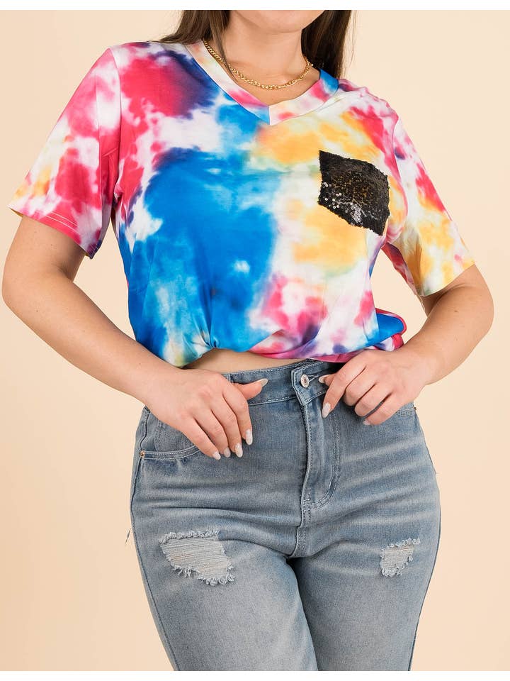V-Neck Tie-Dye T-Shirt For Women